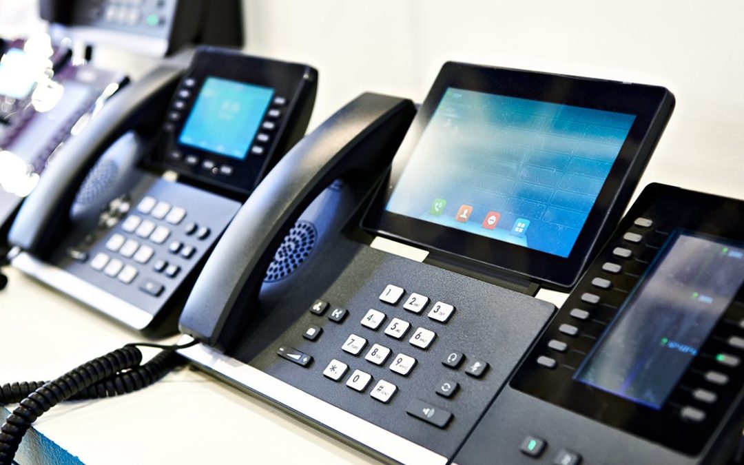 VoIP Phones lined up and connected